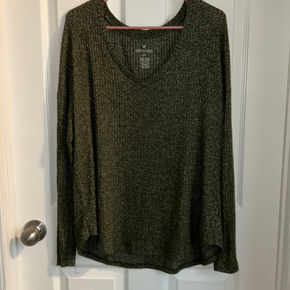 Ribbed dark green long sleeve T shirt